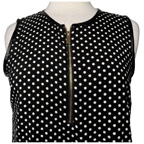 Vince Camuto Exposed Front Zipper Polka Dot Blouse Sleeveless Black White Sz S - Picture 2 of 5